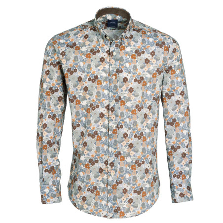 Chemise droite coton imprimée fleur col boutonné