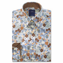 Chemise droite coton imprimée fleur col boutonné