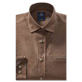 Chemise droite flanelle col boutonnage caché uni, Encolure : M (39/40), Couleur : Marron, par l’Homme Moderne.