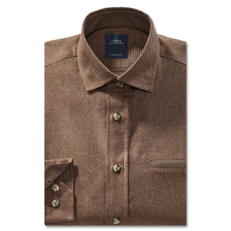 Chemise droite flanelle col boutonnage caché uni