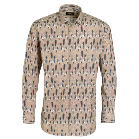 Chemise droite coton imprimée col semi-italien, Encolure : M (39/40), Couleur : Camel, par l’Homme Moderne.