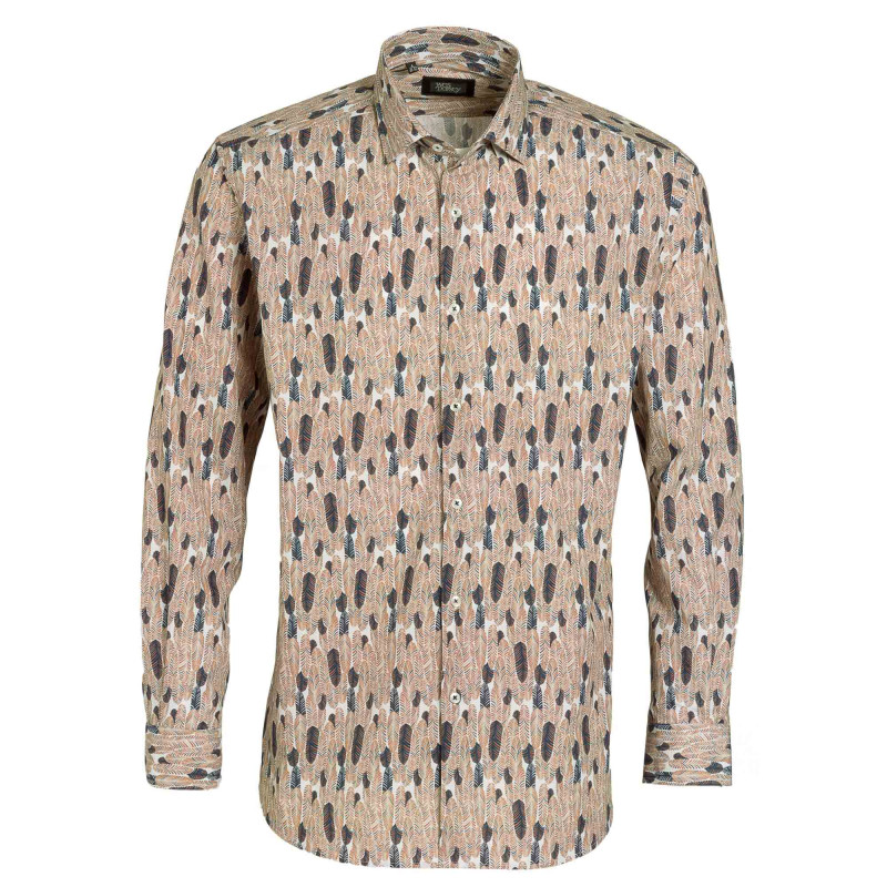 Chemise droite coton imprimée col semi-italien