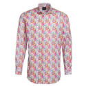 Chemise droite imprimé perroquet col semi-italien