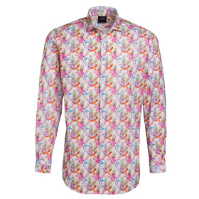 Chemise droite imprimé perroquet col semi-italien, Encolure : M (39/40), Couleur : Multicolore, par l’Homme Moderne.