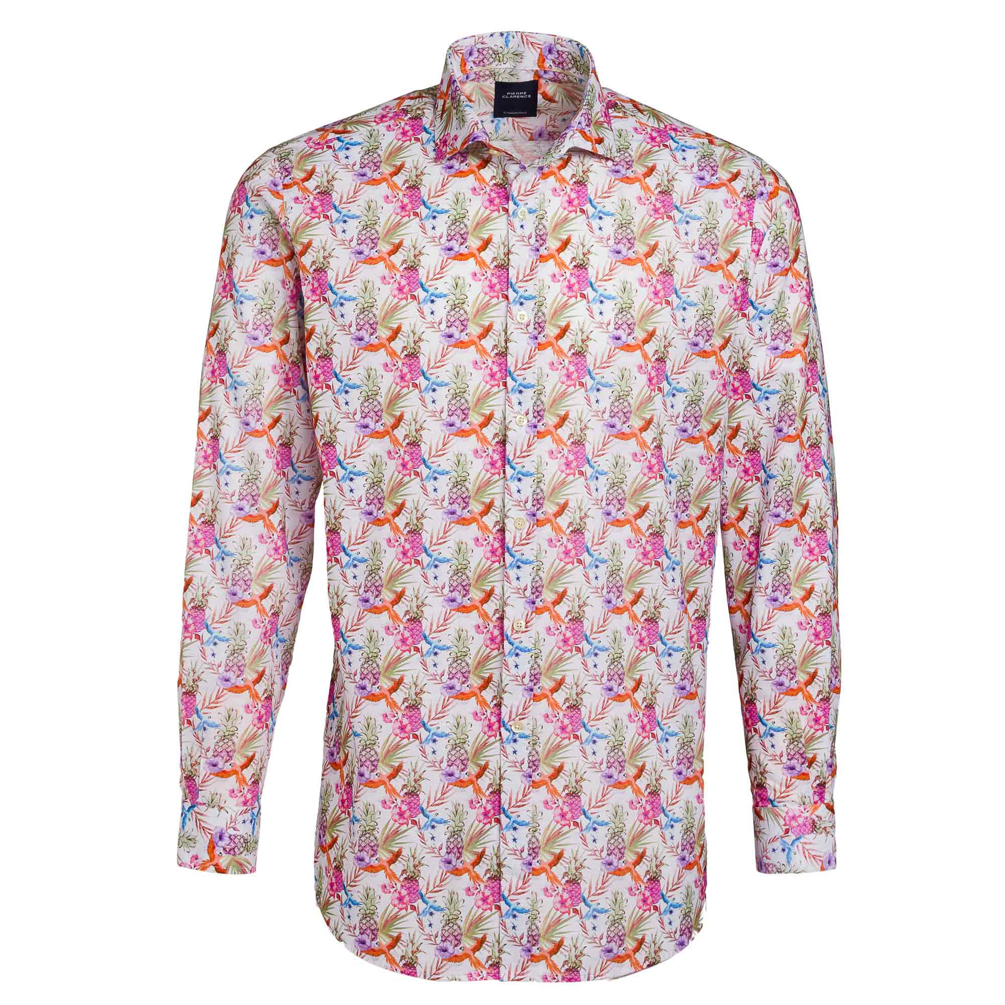 Chemise droite imprimé perroquet col semi-italien