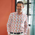 Chemise droite imprimé perroquet col semi-italien