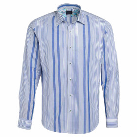Chemise droite rayée col italien, Encolure : M (39/40), Couleur : Bleu, par l’Homme Moderne.