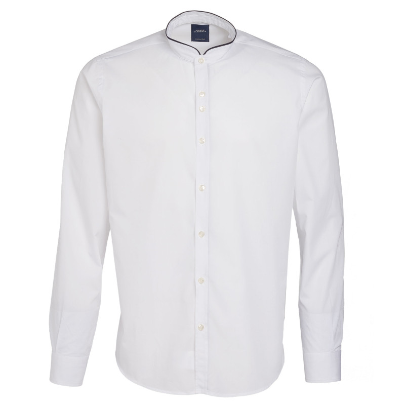 Chemise droite chambray col officier