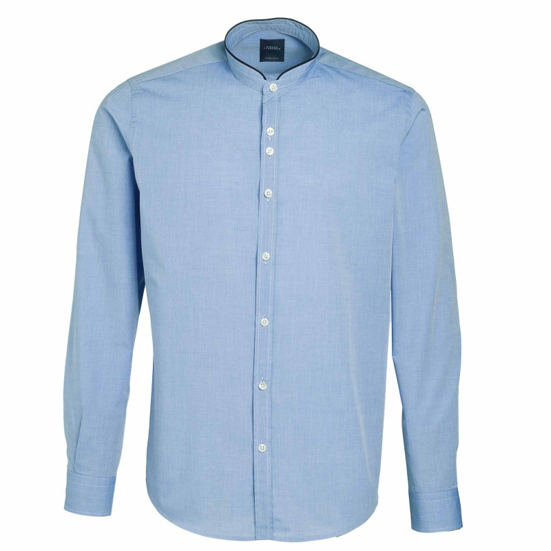Chemise droite chambray col officier