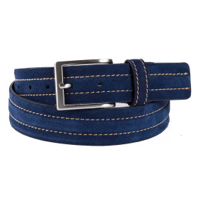 Ceinture cuir velours surpiquée, Ceinture : 120, Couleur : Bleu, par l’Homme Moderne.