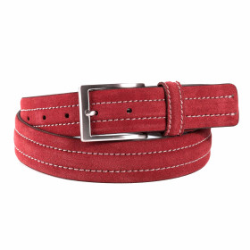 Ceinture cuir velours surpiquée, Ceinture : 110, Couleur : Rouge, par l’Homme Moderne.
