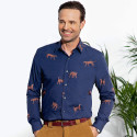 Chemise droite coton imprimée panthère col boutonnage caché