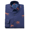 Chemise droite coton imprimée panthère col boutonnage caché