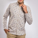 Chemise tweed droite imprimé oiseau col boutonnage caché