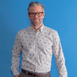 Chemise tweed droite imprimé oiseau col boutonnage caché