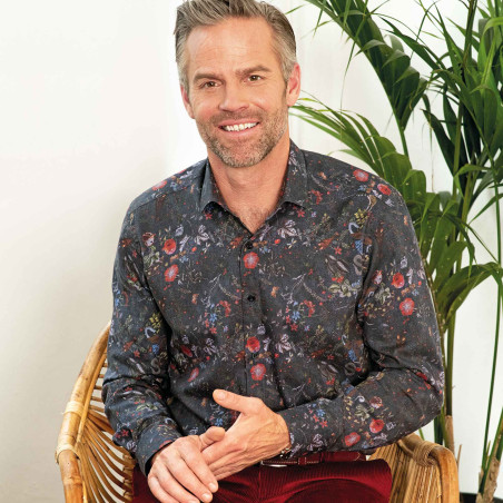 Chemise droite coton imprimé fleur