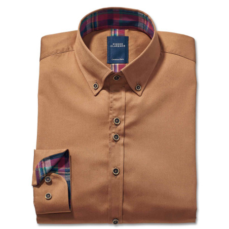 Chemise droite coton col boutonné col contrasté