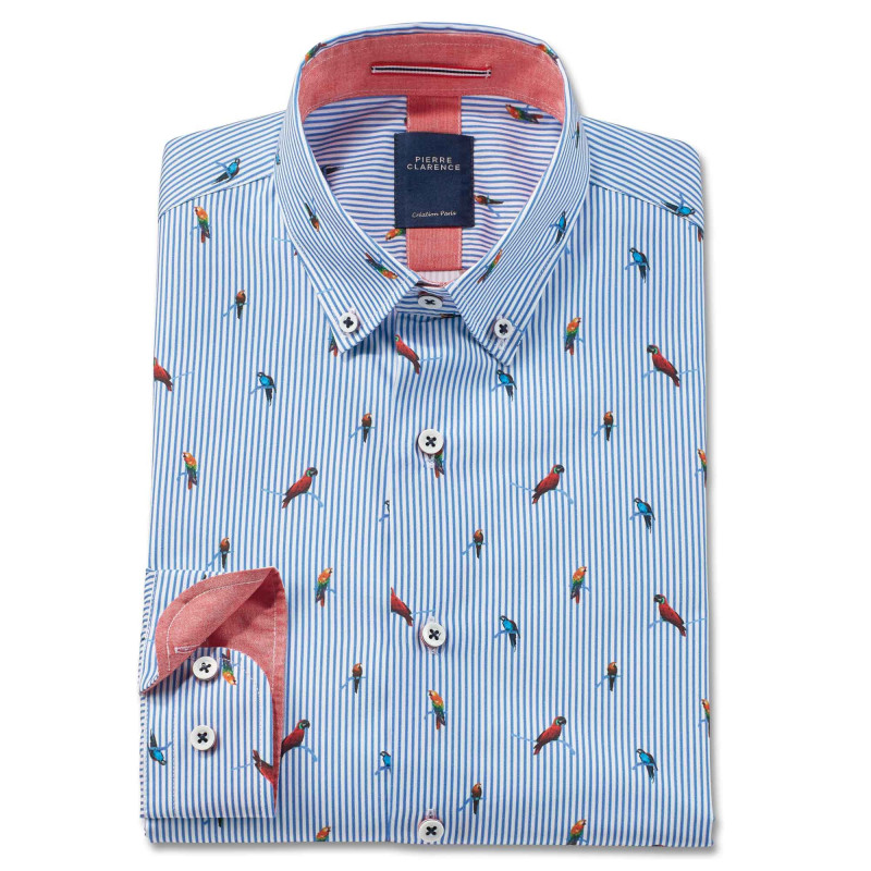 Chemise droite coton imprimé col boutonné Lovebirds