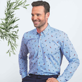 Chemise droite coton imprimé col boutonné Lovebirds (3)
