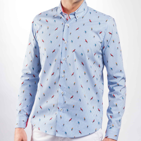Chemise droite coton imprimé col boutonné Lovebirds