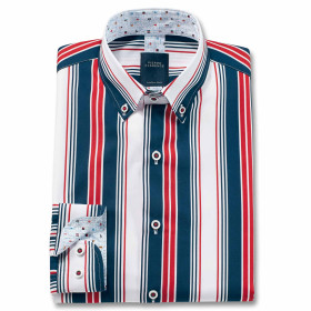 Chemise droite en coton rayée col boutonné