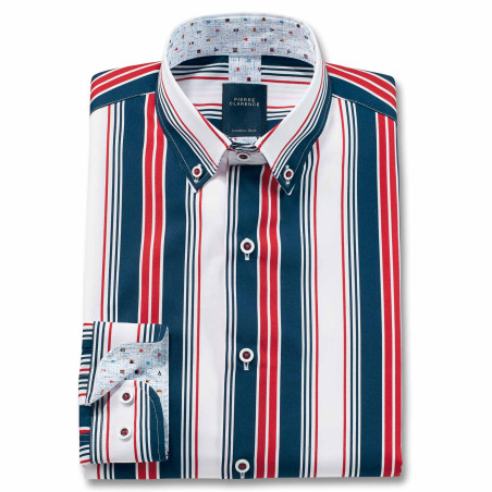 Chemise droite en coton rayée col boutonné
