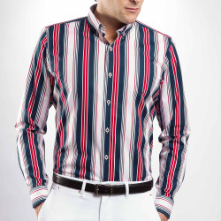 Chemise droite en coton rayée col boutonné