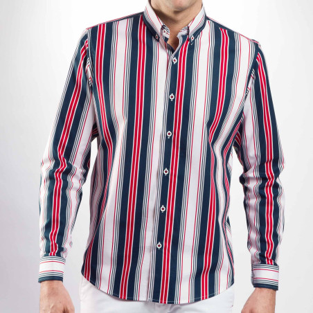 Chemise droite en coton rayée col boutonné