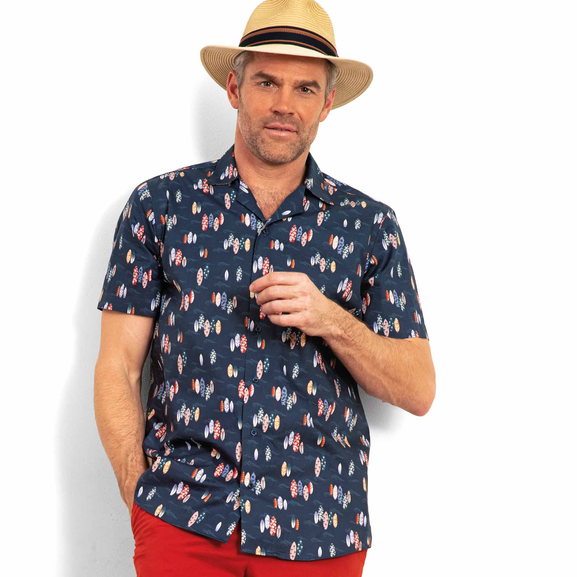 Chemisette droite en coton imprimé surf col plat