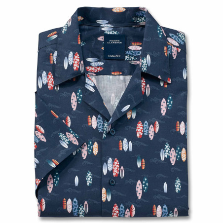 Chemisette droite en coton imprimé surf col plat