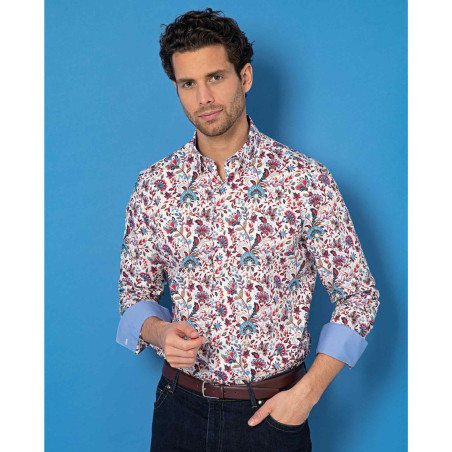 Chemise droite coton imprimée floral col boutonné
