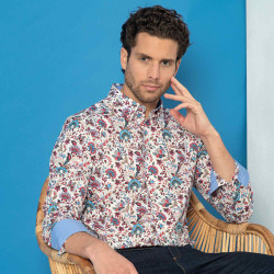 Chemise droite coton imprimée floral col boutonné