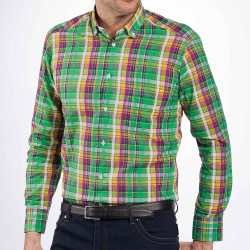 Chemise droite coton carreaux col boutonné