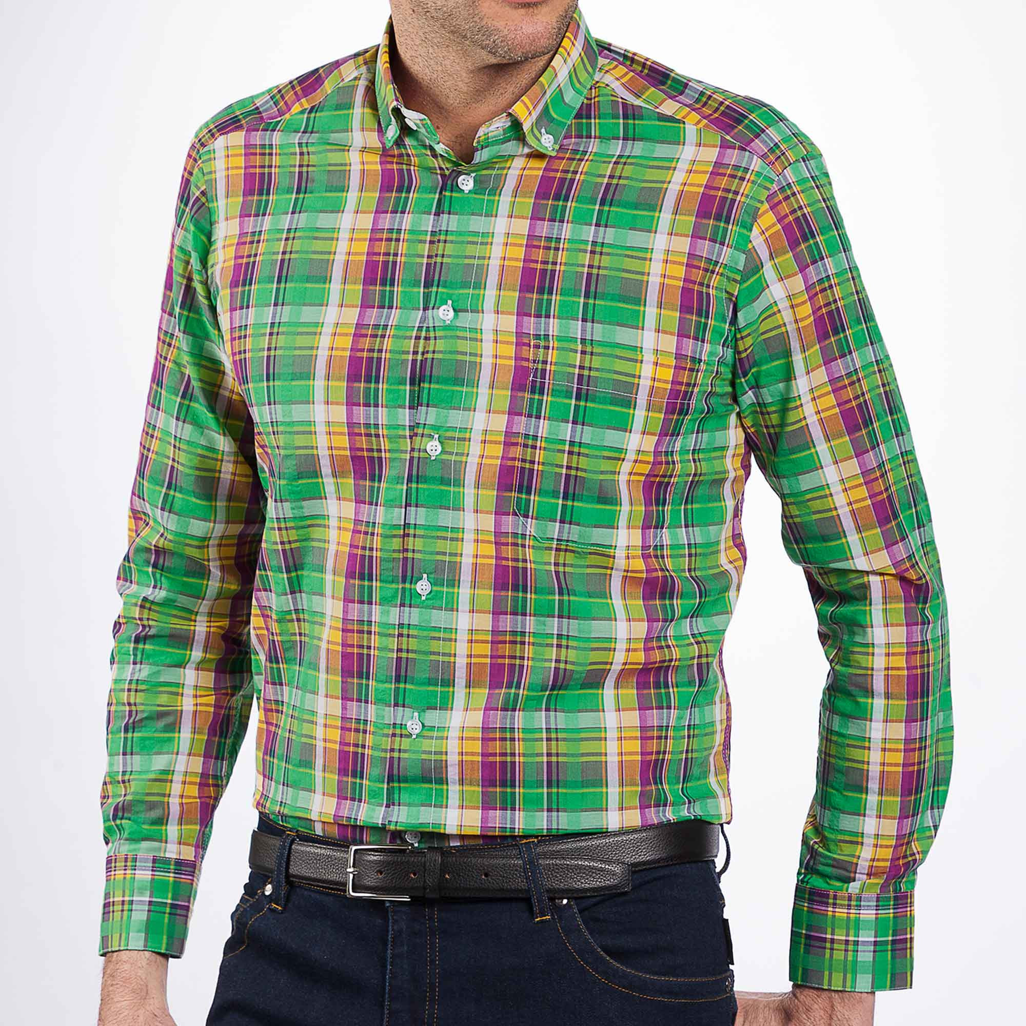 Chemise droite coton carreaux col boutonné