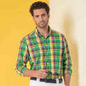 Chemise droite coton carreaux col boutonné