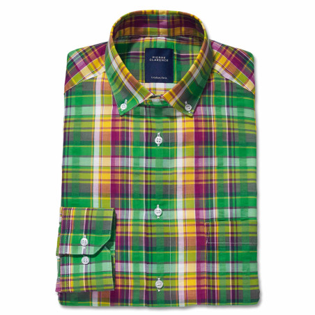 Chemise droite coton carreaux col boutonné