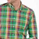 Chemise droite coton carreaux col boutonné