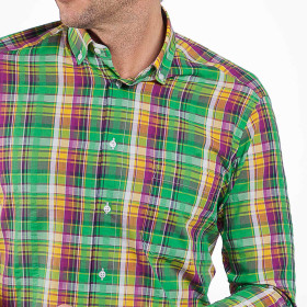 Chemise droite coton carreaux col boutonné