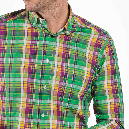 Chemise droite coton carreaux col boutonné