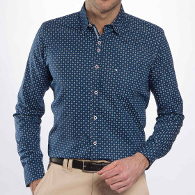 Chemise droite coton imprimée fantaisie col boutonnage caché