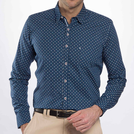Chemise droite coton imprimée fantaisie col boutonnage caché
