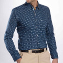 Chemise droite coton imprimée fantaisie col boutonnage caché