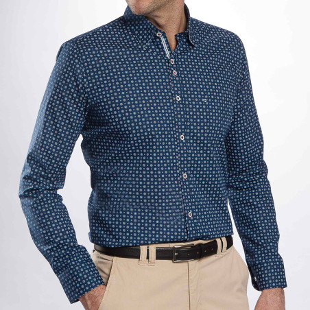 Chemise droite coton imprimée fantaisie col boutonnage caché