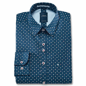 Chemise droite coton imprimée fantaisie col boutonnage caché