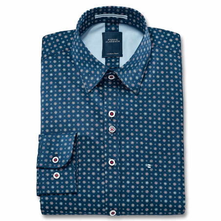 Chemise droite coton imprimée fantaisie col boutonnage caché