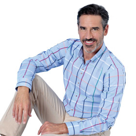 Chemise droite coton carreaux oxford col boutonné