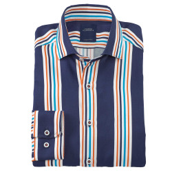 Chemise droite satin de coton rayée transat col semi-italien