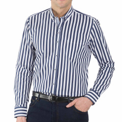 Chemise droite coton rayée nautique col boutonné
