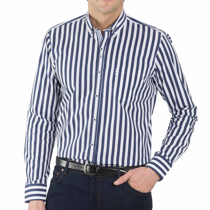 Chemise droite coton rayée nautique col boutonné