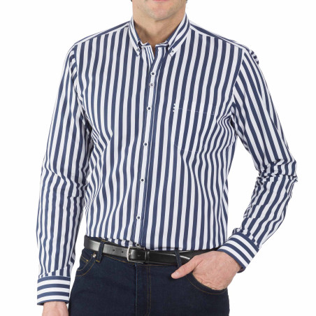 Chemise droite coton rayée nautique col boutonné